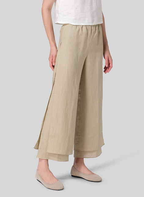 Linen Double Layer Ankle Length Pants