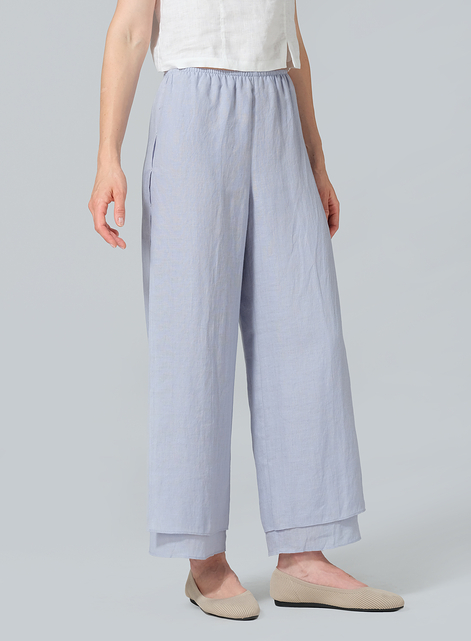 Linen Double Layer Ankle Length Pants