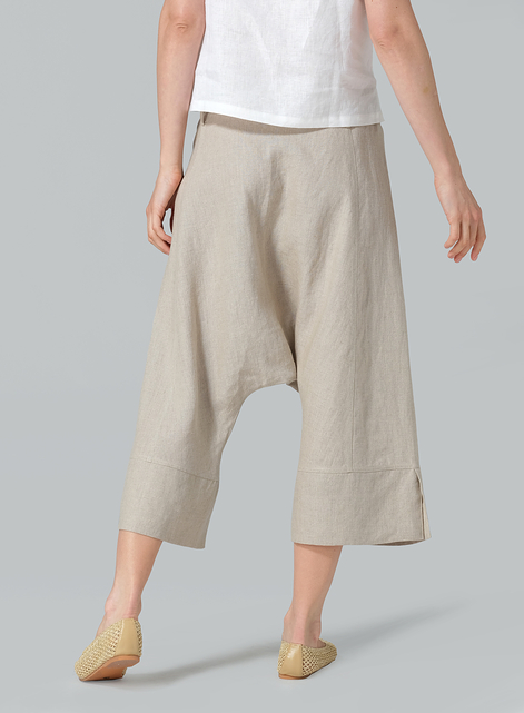 Linen Tie Waist Cropped Loose Pants