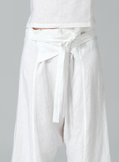 Linen Tie Waist Cropped Loose Pants