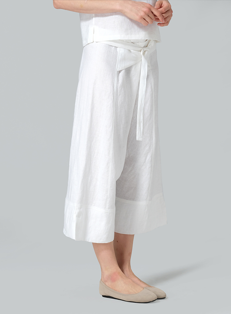 Linen Tie Waist Cropped Loose Pants