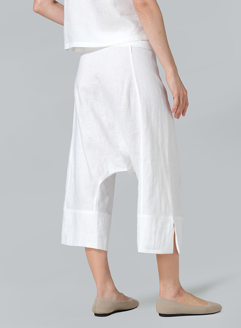 Linen Tie Waist Cropped Loose Pants