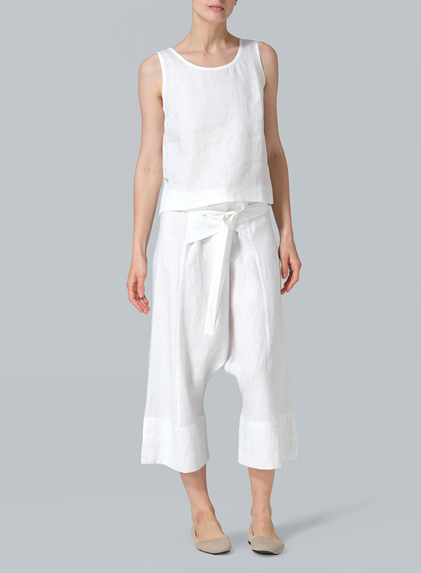 Linen Tie Waist Cropped Loose Pants