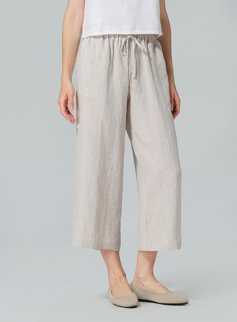 Linen Elastic Drawstring Straight Leg Pants