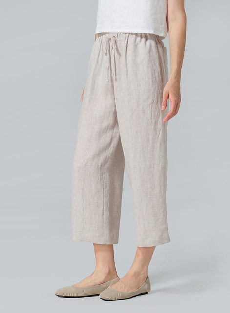 Linen Elastic Drawstring Straight Leg Pants