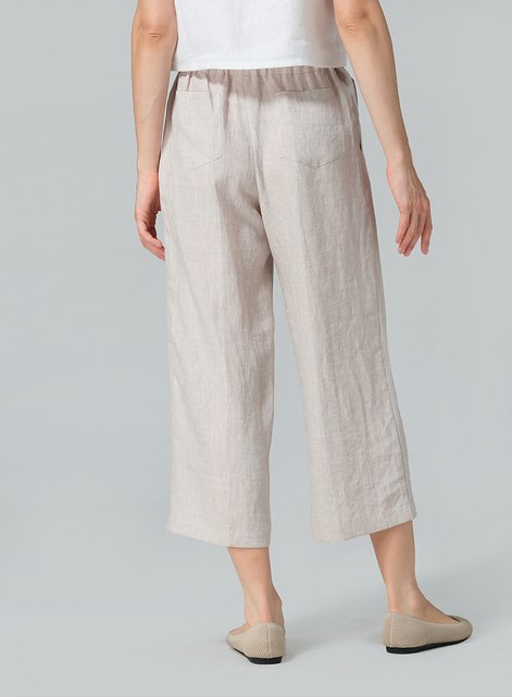 Linen Elastic Drawstring Straight Leg Pants