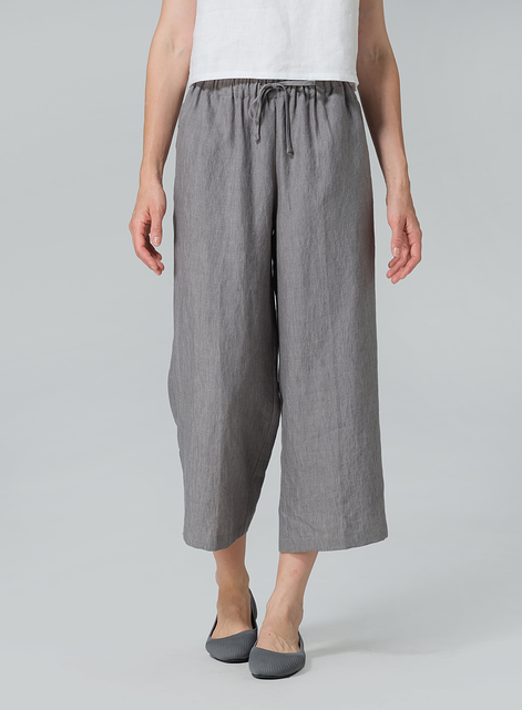 Linen Elastic Drawstring Straight Leg Pants