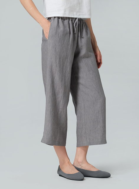 Linen Elastic Drawstring Straight Leg Pants