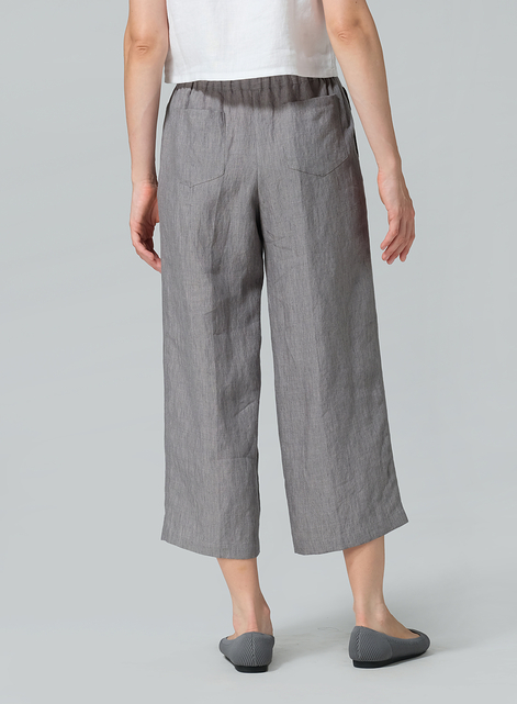 Linen Elastic Drawstring Straight Leg Pants