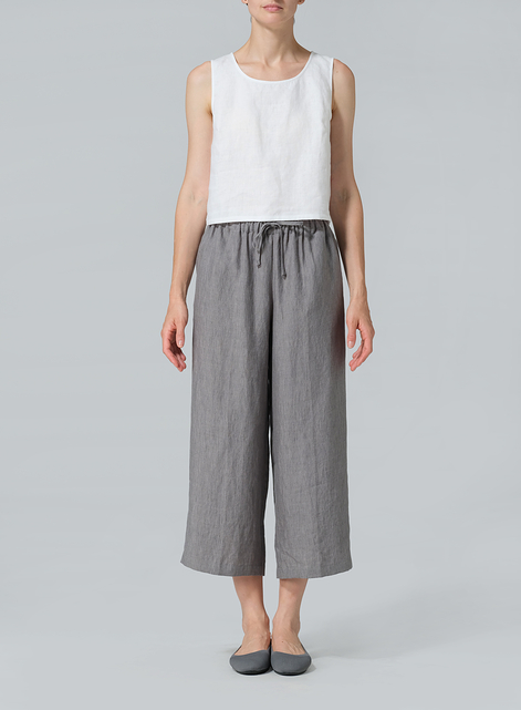 Linen Elastic Drawstring Straight Leg Pants