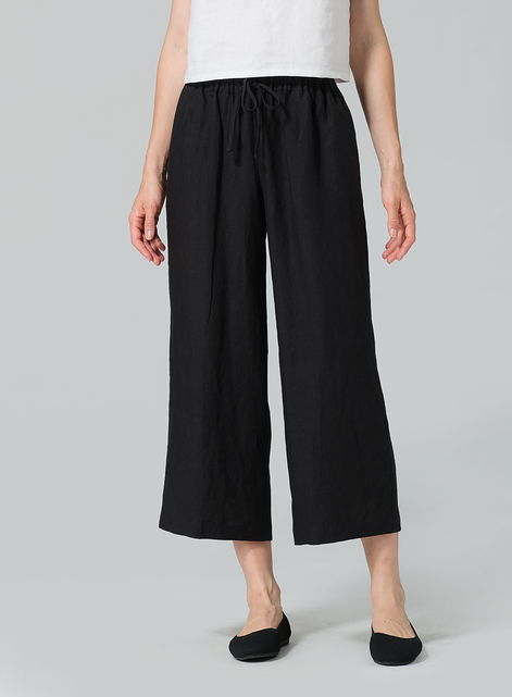 Linen Elastic Drawstring Straight Leg Pants