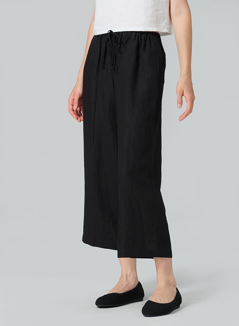 Linen Elastic Drawstring Straight Leg Pants