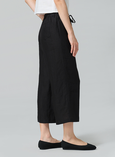 Linen Elastic Drawstring Straight Leg Pants