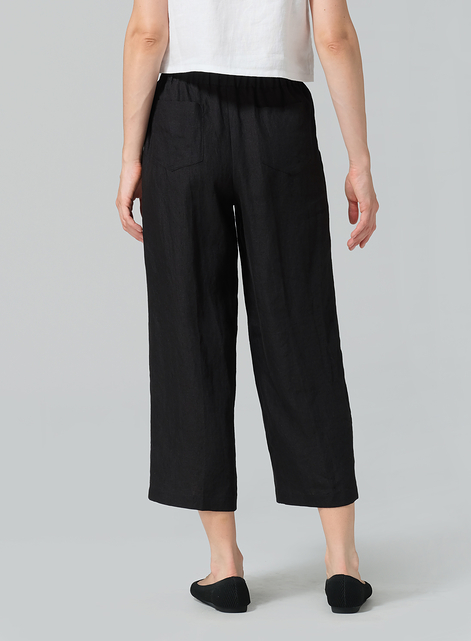 Linen Elastic Drawstring Straight Leg Pants