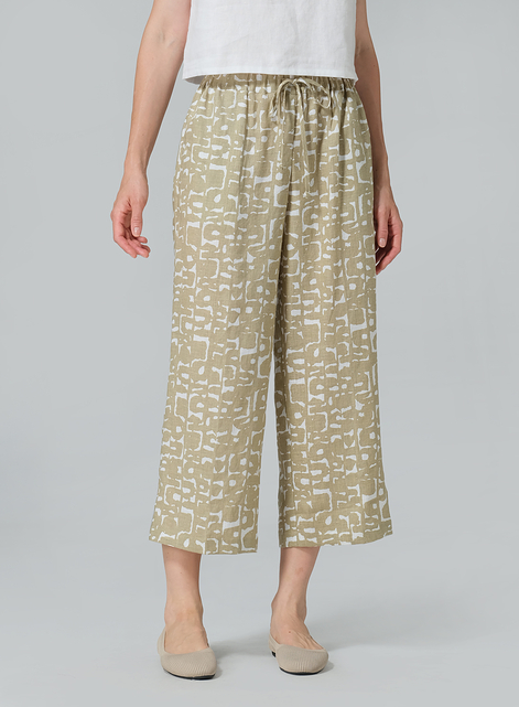 Linen Elastic Drawstring Straight Leg Pants