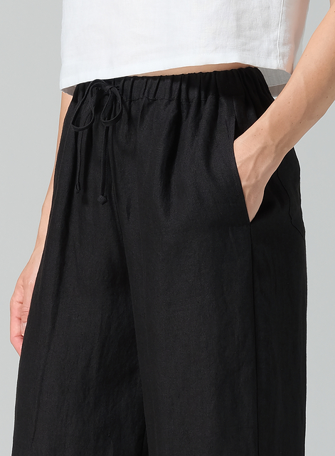 Linen Elastic Drawstring Straight Leg Pants