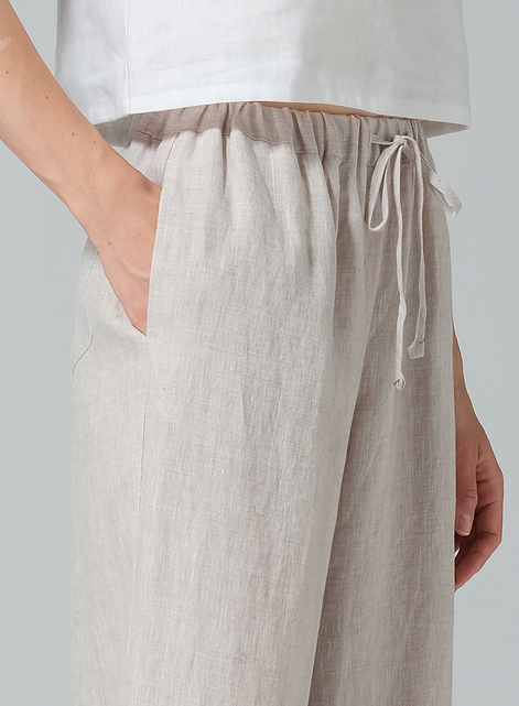 Linen Elastic Drawstring Straight Leg Pants