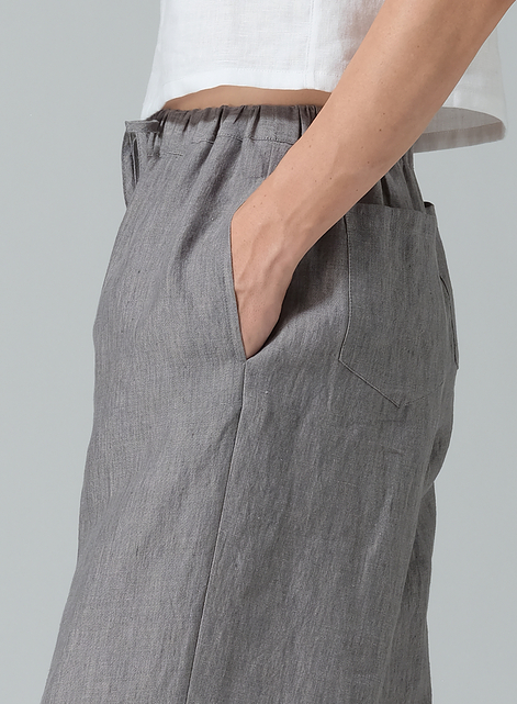 Linen Elastic Drawstring Straight Leg Pants