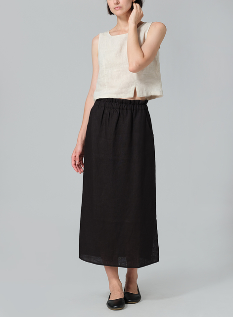 Linen Straight-Leg Long Skirt