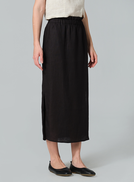 Linen Straight-Leg Long Skirt