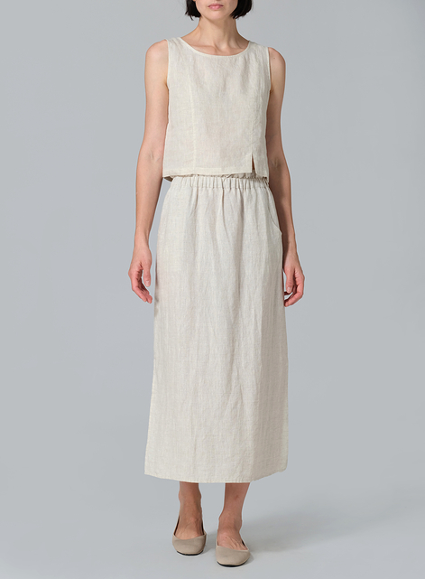 Linen Straight-Leg Long Skirt