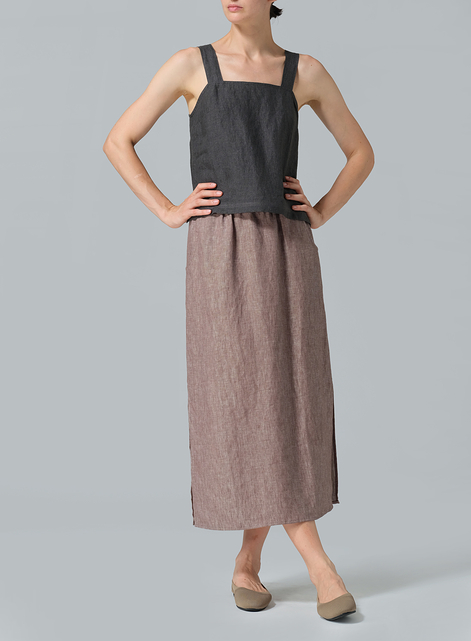 Linen Straight-Leg Long Skirt