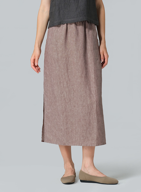 Linen Straight-Leg Long Skirt