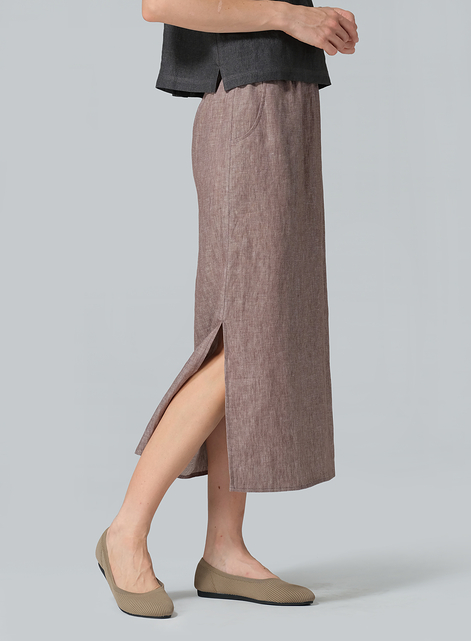 Linen Straight-Leg Long Skirt