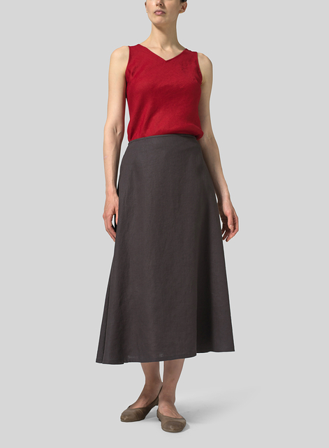 Linen Pull-On A-Line Flowing Skirt