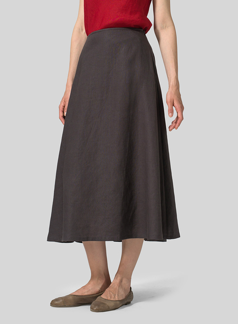 Linen Pull-On A-Line Flowing Skirt