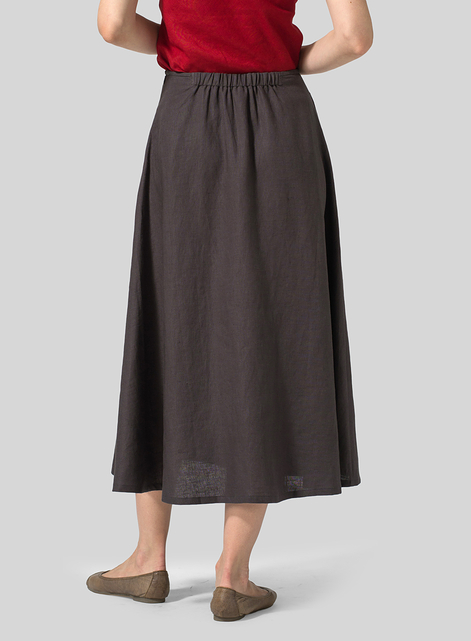 Linen Pull-On A-Line Flowing Skirt