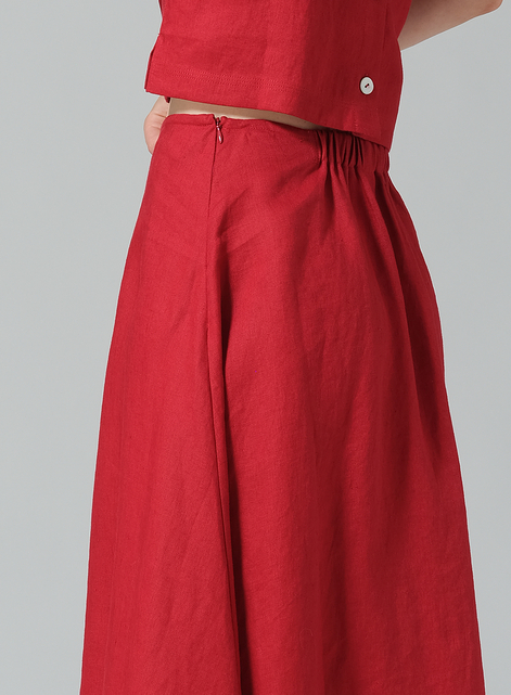 Linen Pull-On A-Line Flowing Skirt