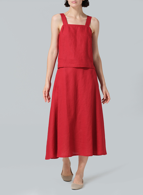 Linen Pull-On A-Line Flowing Skirt