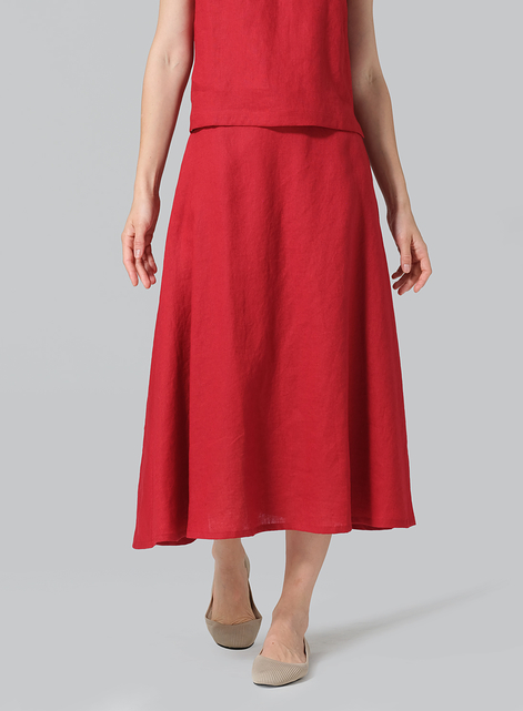 Linen Pull-On A-Line Flowing Skirt