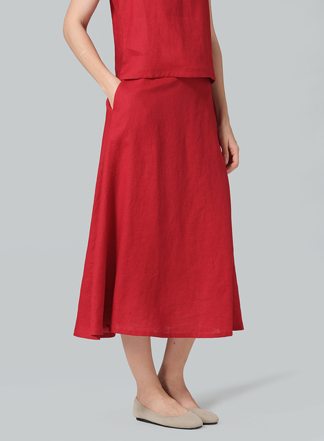 Linen Pull-On A-Line Flowing Skirt