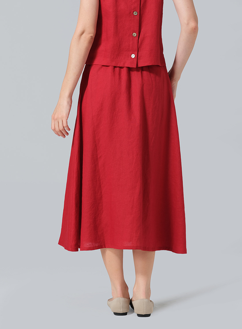 Linen Pull-On A-Line Flowing Skirt