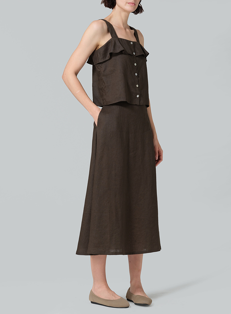 Linen Pull-On A-Line Flowing Skirt