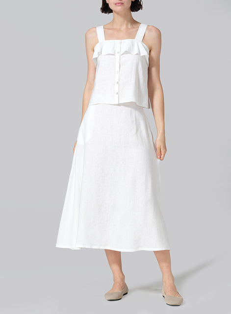 Linen Pull-On A-Line Flowing Skirt