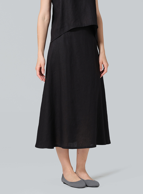 Linen Pull-On A-Line Flowing Skirt