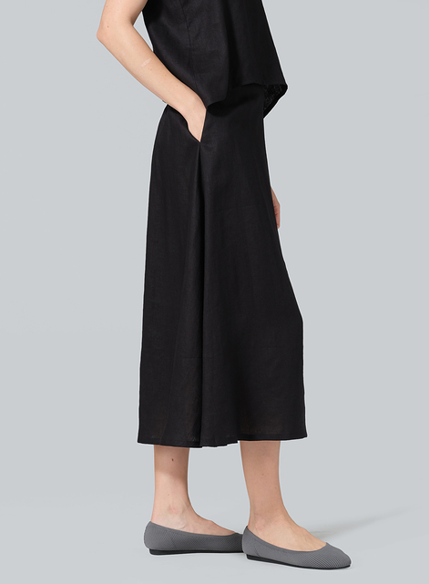 Linen Pull-On A-Line Flowing Skirt