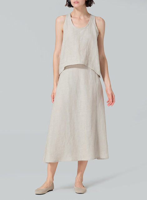 Linen Pull-On A-Line Flowing Skirt