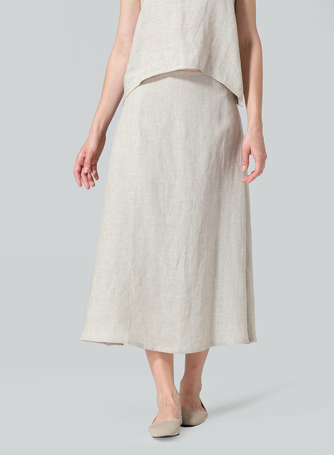 Linen Pull-On A-Line Flowing Skirt