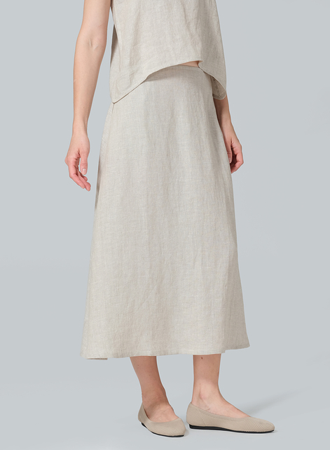 Linen Pull-On A-Line Flowing Skirt