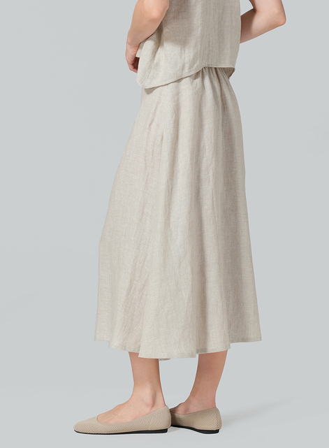 Linen Pull-On A-Line Flowing Skirt