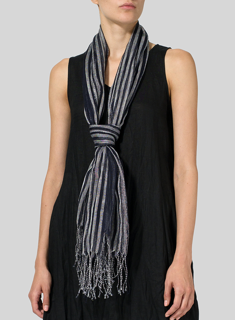 Yarn-Dyed Navy Black Scarf