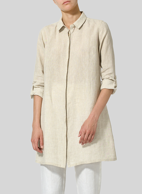 Linen Rolled Sleeve Long Top