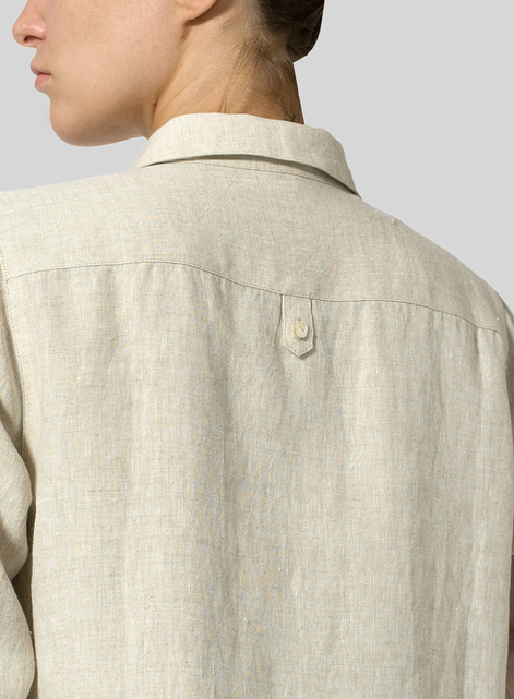 Linen Rolled Sleeve Long Top