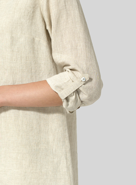 Linen Rolled Sleeve Long Top