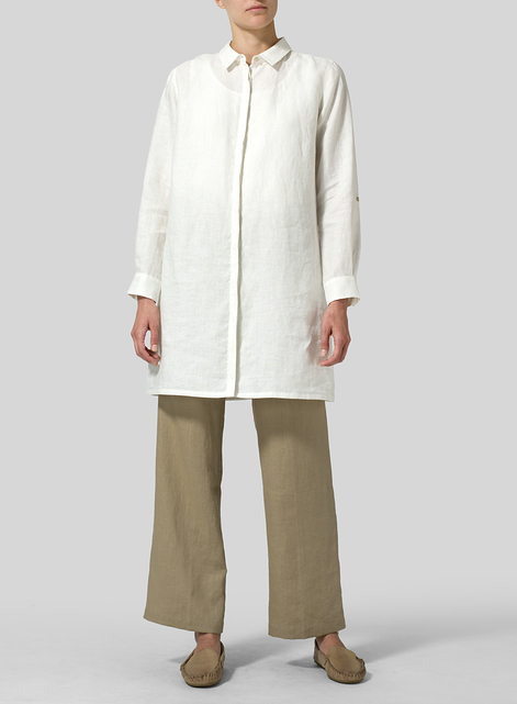 Linen Rolled Sleeve Long Top