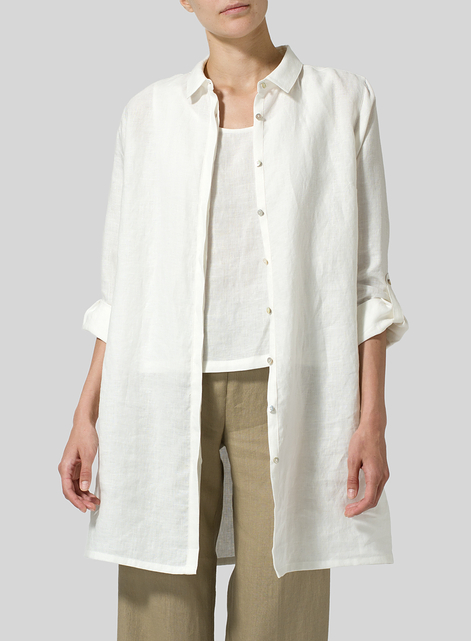 Linen Rolled Sleeve Long Top